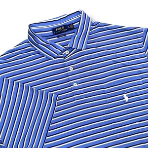 Polo Ralph Lauren Mens XL Classic Fit Striped Pocket Polo Shirt Blue White Navy